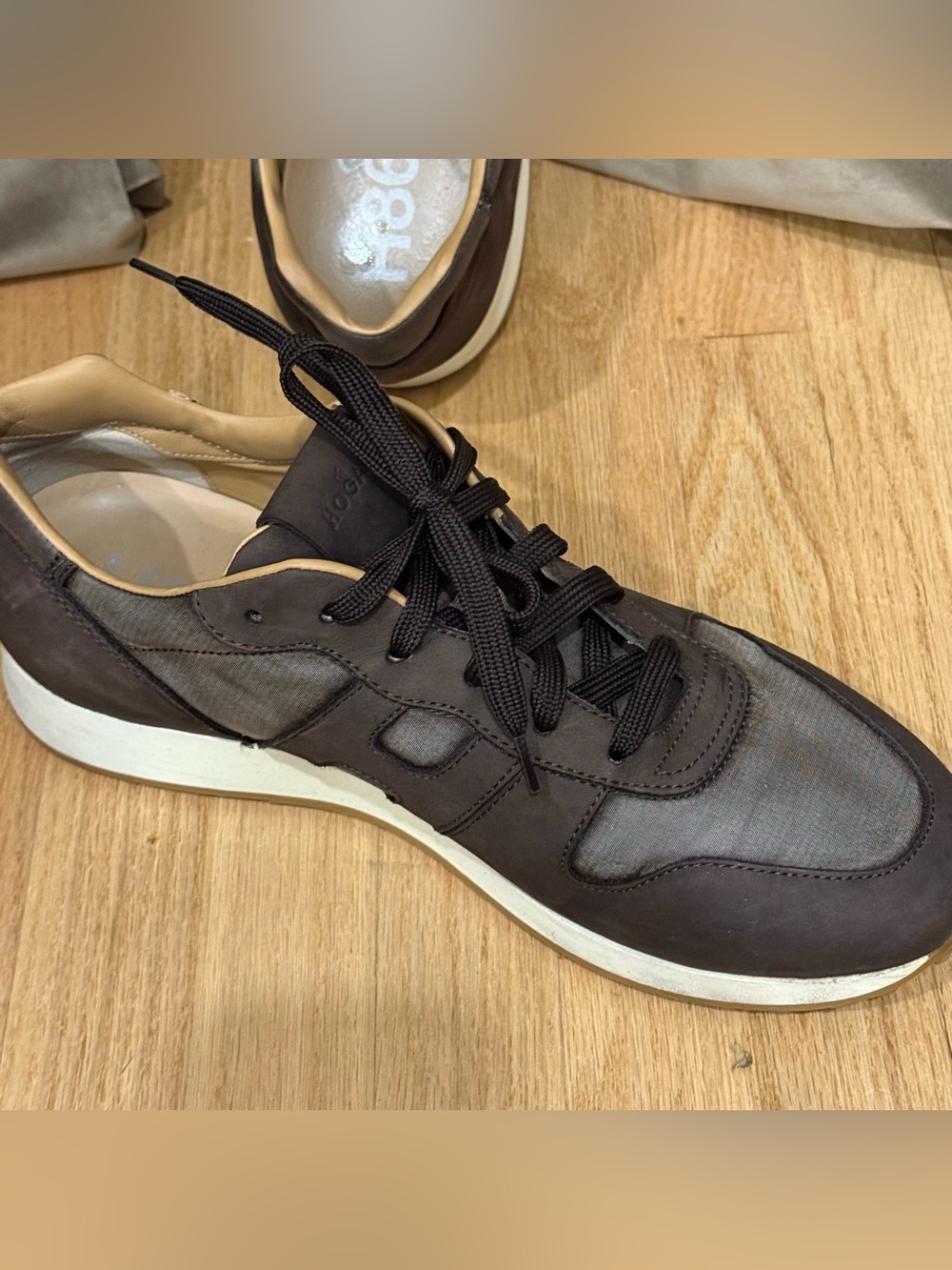 Hogan Men’s Leather Sneaker 9.5 Chocolate Brown H86 Run - Picture 7 of 16